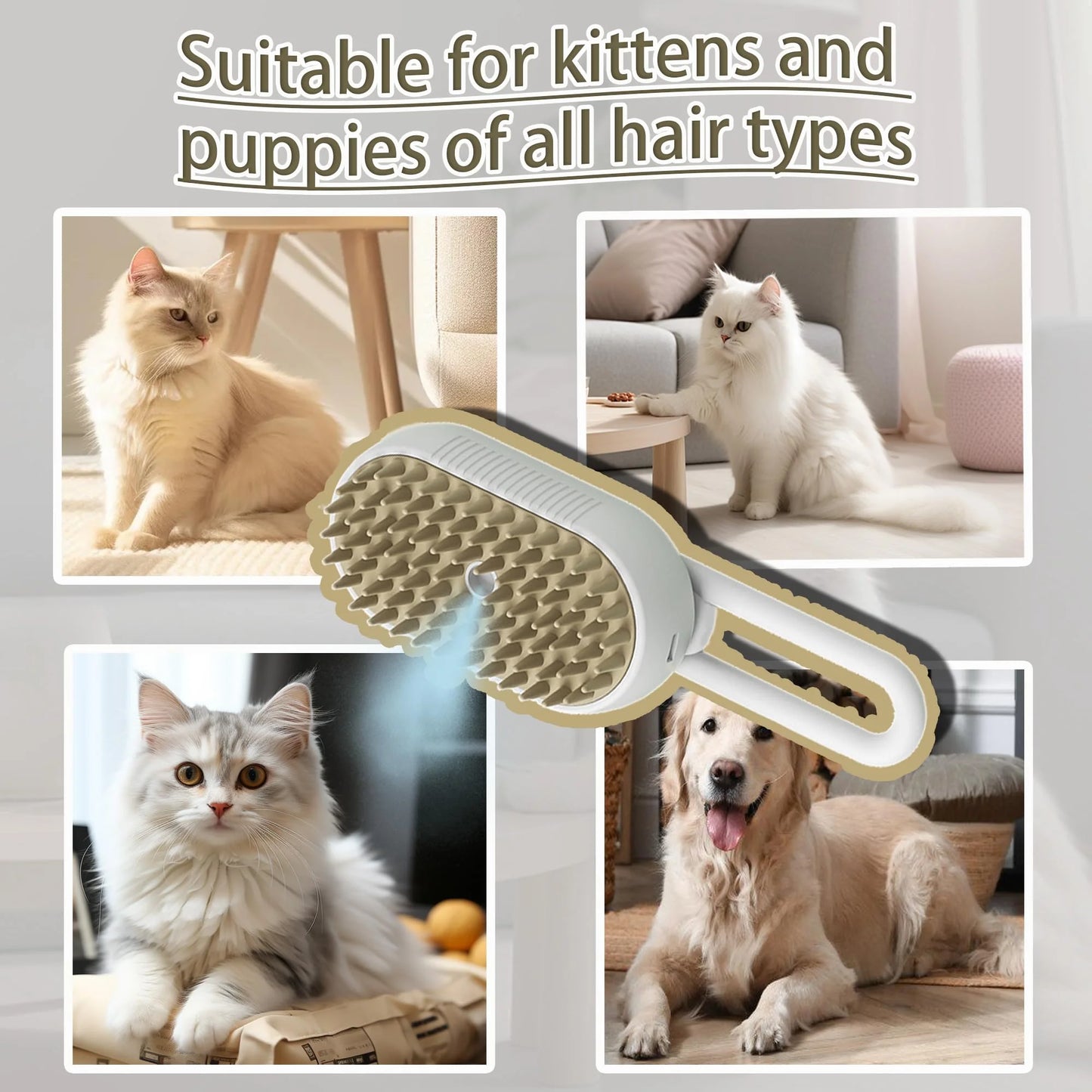 Cat Steam Brush for Shedding Dog Brush with Steam Pet Hair Cleaning Brush Comb for Spray 3 in 1 Pet Grooming for Long & Short Haired Pets – Spritz Defur Comb for Cats(Gray)