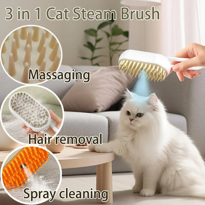 Cat Steam Brush for Shedding Dog Brush with Steam Pet Hair Cleaning Brush Comb for Spray 3 in 1 Pet Grooming for Long & Short Haired Pets – Spritz Defur Comb for Cats(Gray)