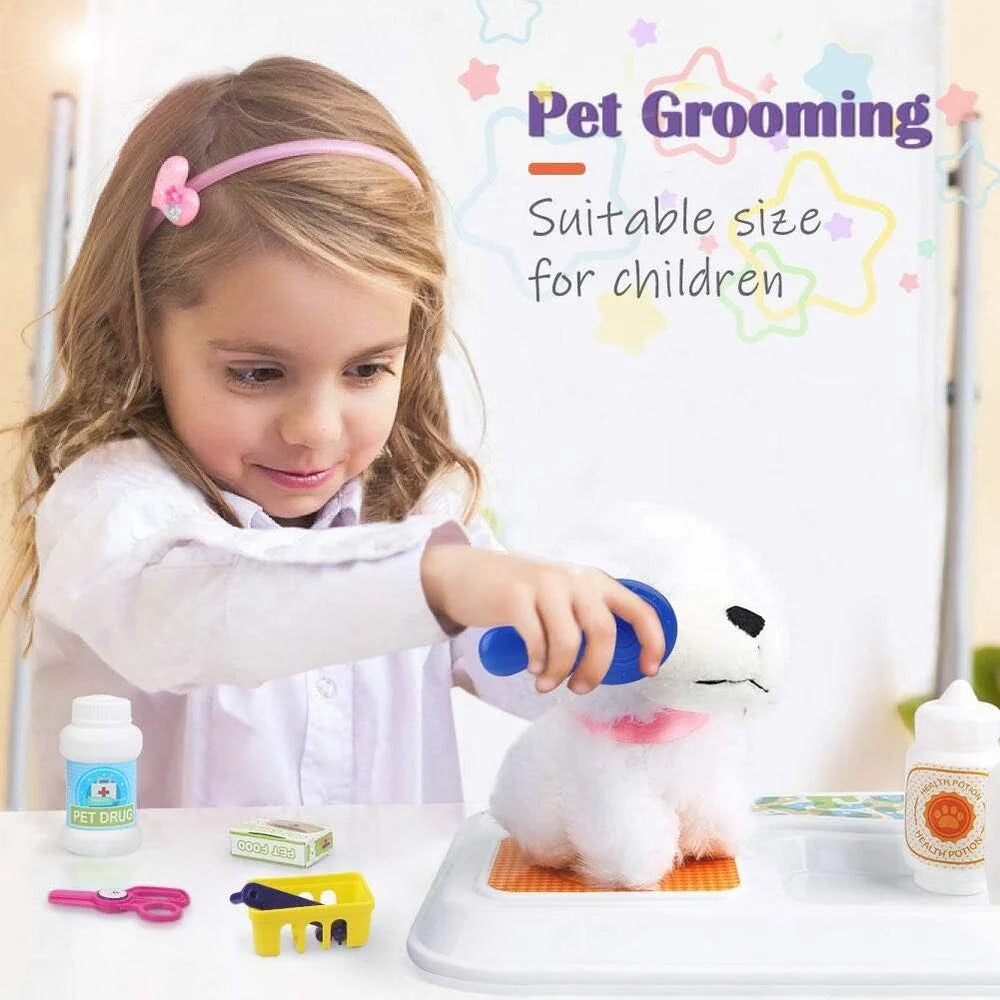 Kids Pet Grooming Playset - Pretend Dog Care Toy with Carrier Backpack, 16-Piece Vet Doctor Kit - Gift for Boys & Girls Ages 3-8